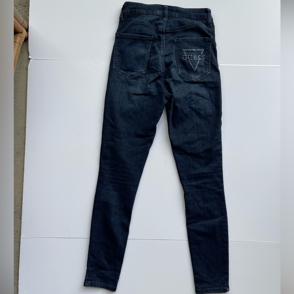 Guess 26 Crystal Pocket Logo Skinny Jeans Stretchy Tapered Leg Soft Stretchy